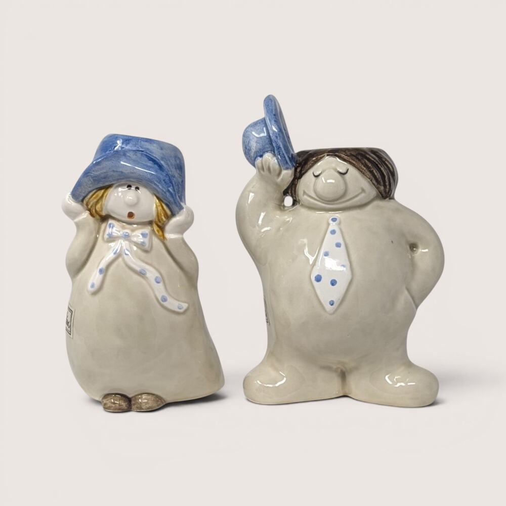 Vintage 1970s Fitz And Floyd Ceramic Hats Off Figural Bud Vase Pair